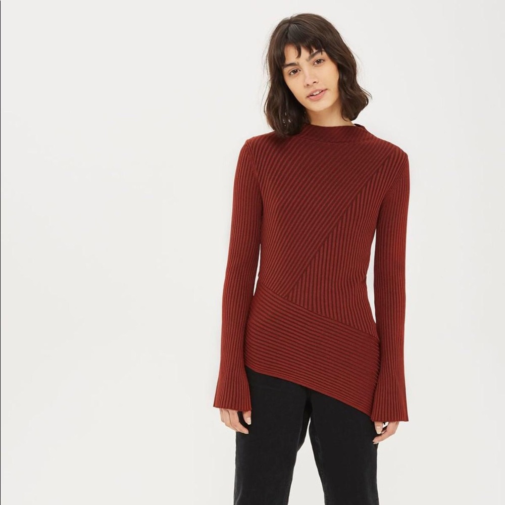 TOPSHOP Asymmetrical Ribbed Sweater, rust